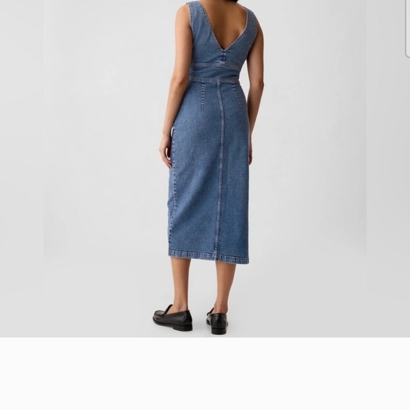 Nwt-Gap Sleeveless Stretch Denim Midi Dress. Size 0P - Picture 2 of 14